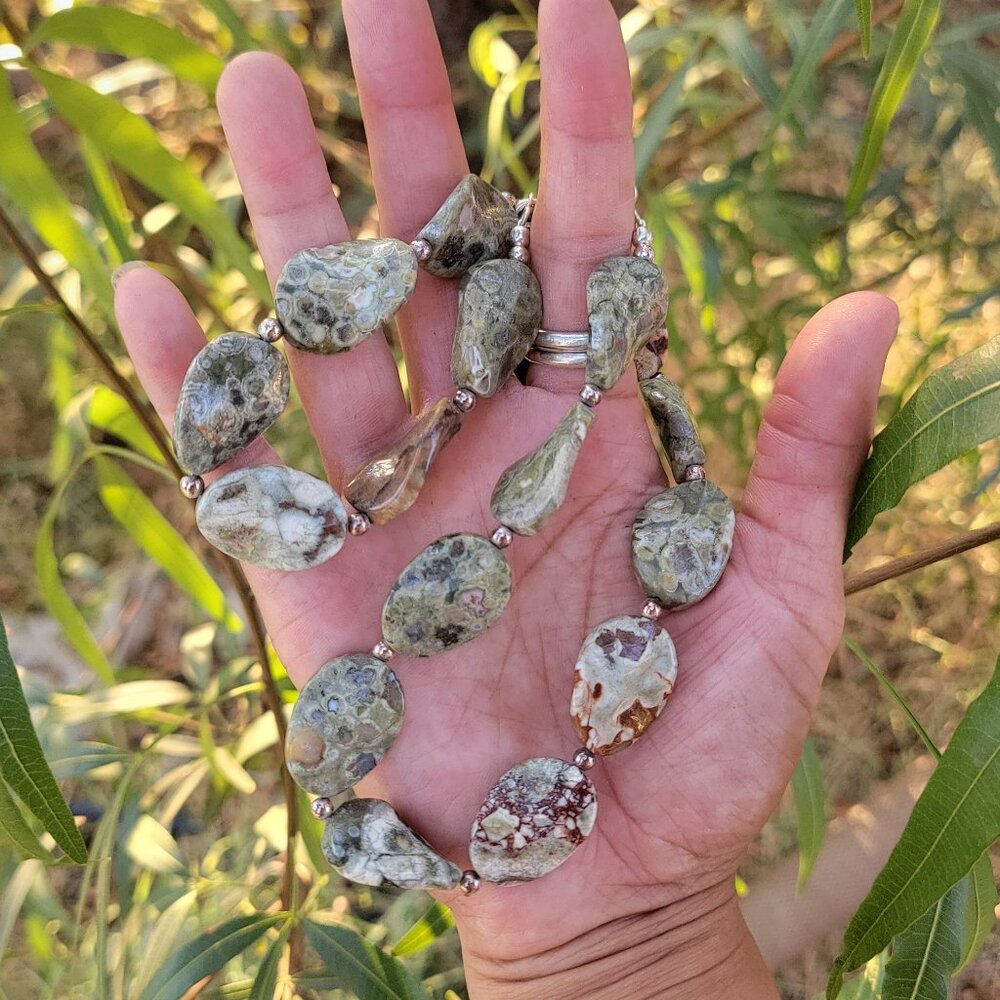Absolutely stunning 925 sterling silver rhyolite jasper handmade necklace
